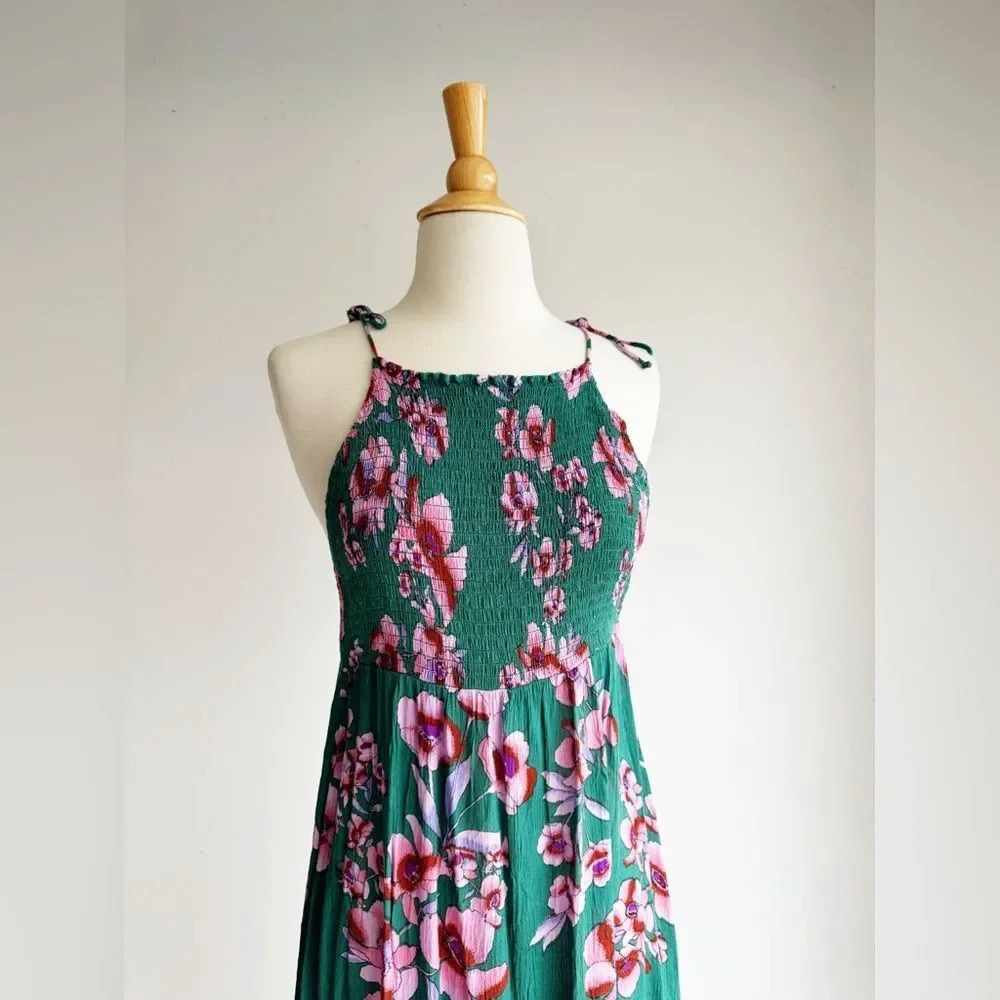 Free People Green Floral Maxi Dress with Pink Flowers - Picture 5 of 10